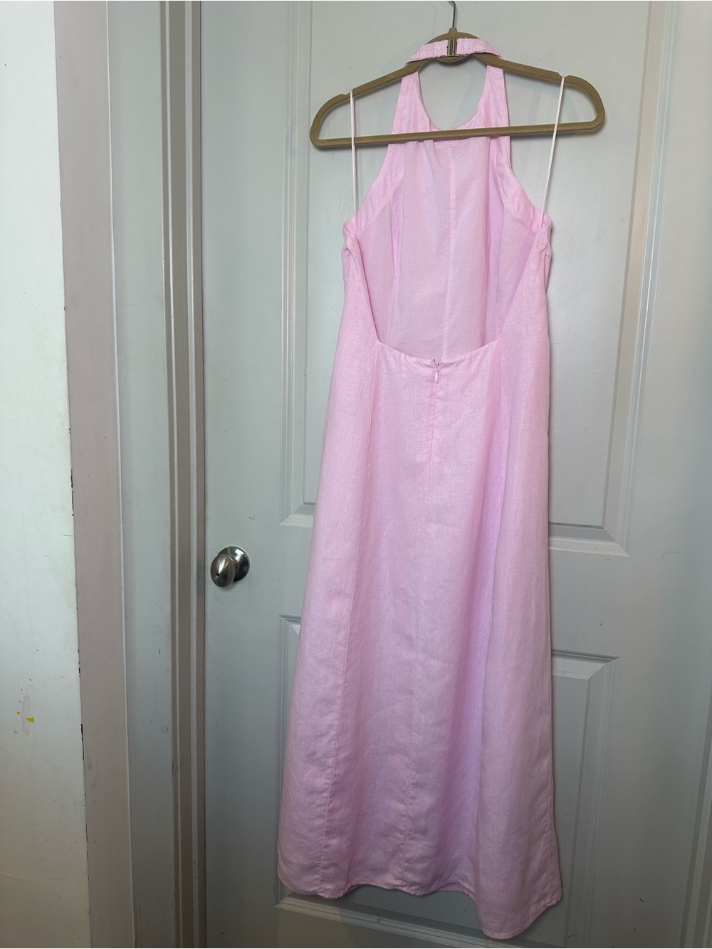 NWOT Abercrombie &Fitch Premium Linen High-Neck Maxi Dress in Light Pink Large P - Picture 5 of 12